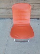 Retro Folding Chair Chromed Metal Frame Burnt Orange Vinyl Seat  Photo Prop 