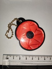 Red Poppy Keyring Bagtag Silk Shiny Plastic Armistice Charity Support Donate