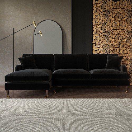 Black velvet shaped sofa - shaped, 3