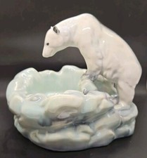 Ditmar Urbach Polar Bear Ice Pool Czechoslovakia Figurine Bowl 1930s Blue White
