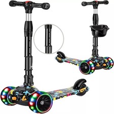  Kids Scooter Child Kick Flashing LED Light Up 3 Wheel Push Adjustable 