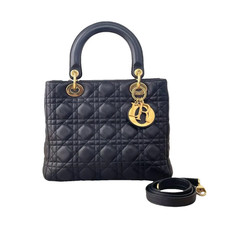 Dior Lady Dior Bag Medium Black in Lambskin Leather with Strap Vintage 