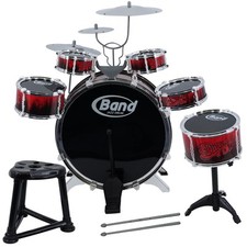 Kids Large Drum Kit Jazz Band Sound 10 Pcs Drums Play Set Musical Toy With Stool