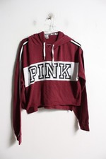 Pink Victoria Secrets Womens Cropped Hoodie - Maroon - Size Small S (K19)