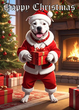 WHITE STAFFIE CHRISTMAS CARD