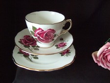 Vintage Crown Royal Bone China Trio Teacup Saucer & Plate Pink Roses Design