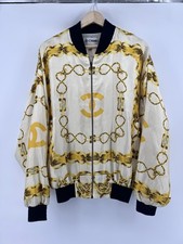 Vintage Chanel Silk Bomber Jacket Size M/L 80’s Gold Chains Pattern