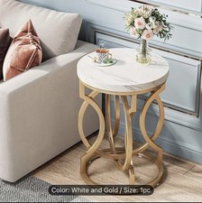 Round White & Gold Side Table