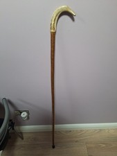 Antler Walking Stick Hand Carved 55 Inch Tall Hazel Shank