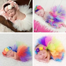 Baby Girl Toddler Tutu Skirt Rainbow Newborn Photography Props with Headband New