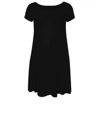 LADIES WOMEN  CAP SLEEVE SWING DRESS TOP SKATER DRESSES T-SHIRT BLACK