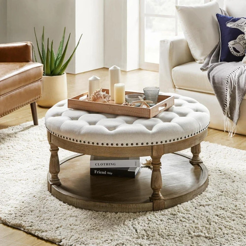 Round tufted ottoman coffee - round,