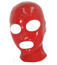 Red Latex Rubber Gummi Hood Head Face Mask Zipper Back Natural Rubber
