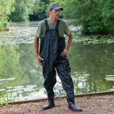 Mens Chest Waders & Boots Waterproof PVC Black Flood Carp Fly Fishing Size 7-12