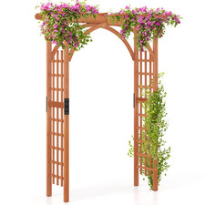 Costway Wood Arbor Arch Wooden Garden Trellis Arbor Pergola Arch-Brown