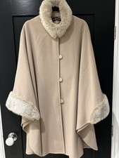 Jacques Vert Wool & Cashmere Blend Cape. Fur Collar & Cuffs. One Size Fits All