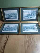 4 Vintage Sporting Prints Baiting Fishing Coursing Shooting In Gold Frames