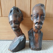 African Head Busts Pair Hand