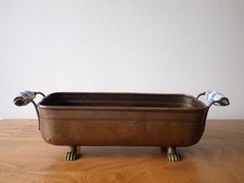 Vintage copper pot planter lion paw feet ceramic handles