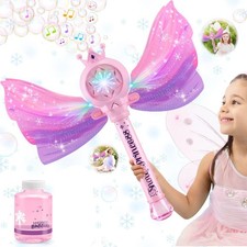 Kids Automatic Bubble Maker Butterfly Magic Wand Bubble Blower Light & Music Toy