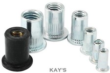 RIVET NUTS RIVNUTS OPEN NUTSERT RUBNUT STEEL, ALUMINIUM, STAINLESS STEEL, RUBBER