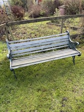 Antique 3 Seat Garden Bench With Heavy Cast Iron Ends With Lion Head Motif