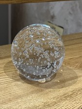 Vintage Clear Art Glass Murano Style Round Paperweight w/ Large Bubbles