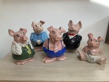 Nat West Pigs Full Set of 5 Piggy Banks by Wade With Original Stoppers.