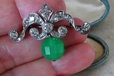 ANTIQUE EDWARDIAN SILVER PASTE BROOCH PIN 1910 Faceted Chrysoprase Globe Drop