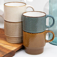 Set Of 4 Diamond Stacking Mugs 300ml Geometric Colour Mix Reactive Glaze Cups