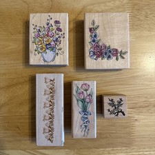 5 x Floral Flowers Wooden
