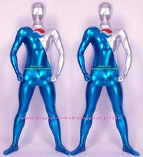 Blue/Silver Shiny Metallic Pepsi Catsuit Costumes Unisex Pepsi Suit Outfit F499
