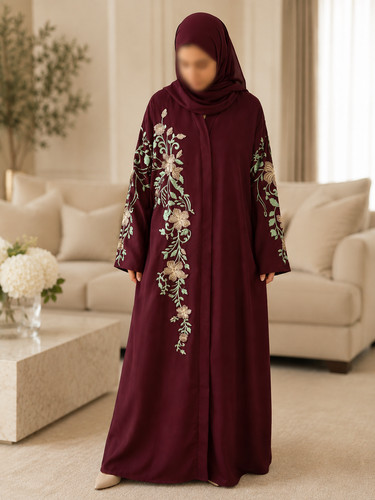 Floral embroidery open front - open,