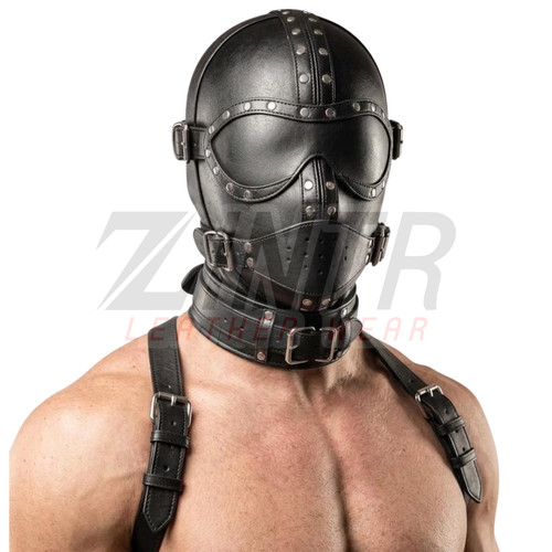 Leather full face hood - leather,