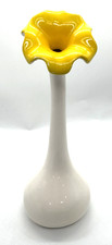 Unique Daffodil Flower Shaped Yellow, White Ceramic Vase -Wide Bottom, Thin Neck