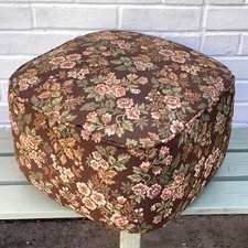 Vintage Pouffe Footstool Brown Floral Fabric 70s Square 18.5in x 12in Foot Stool