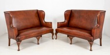 Pair Queen Anne Settee Sofa