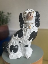 Vintage Staffordshire Style Spaniel Mantel Dog 30cm Black&White Ceramic Figurine