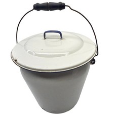 Vintage Antique Enamelware Bucket Chamber Pot with Lid and Handle White Blue