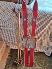Vintage Kids Junior SNOW PATROL 34" Wooden Snow Skis w/Bamboo Poles As Shown!