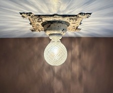 Antique 1910s 1920s Cast Iron Flush Capital Dome Porch Ceiling Light Fixture