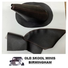 Classic Mini Handbrake & GearStick Vinyl Gaiter Covers Black/orange stitching3W3