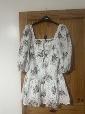 H&M Conscious Collection White Floral Puff Sleeve Dress (Size S)