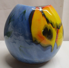 POOLE POTTERY VASE ~ BLUE  YELLOW ABSTRACT  ~ 7 1/2" ~ ENGLAND