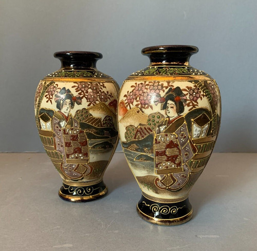 Pair japanese satsuma vases - japanese,