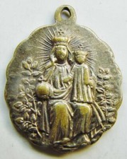 Antique Black Madonna HOLY MEDAL Pilgrims Badge Virgin Mary & Leaves Gnaden Kulm