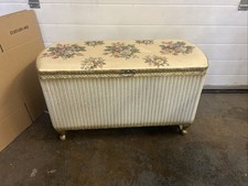 Vintage White Lloyd Loom Style Ottoman Linen Blanket Storage Box Retro 1960s Old