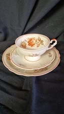 Vintage Bavaria Elfenbein Porzellan Trio Roses pattern tea cup saucer plate