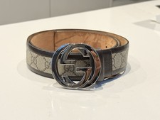 Gucci Monogram Leather Belt 110cm Interlocking G Buckle