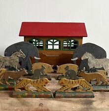 Antique  Noah’s Ark Toy + 14 Wooden  Animals 